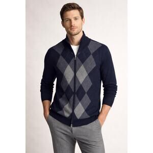 Banana Republic Extra Fine Merino Wool Argyle Full-Zip Sweater – XL